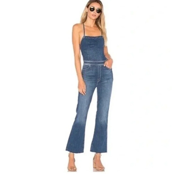 Mother The Tie Back Hustler Ankle Fray Jumpsuit in Pardon My French Denim 30 - Picture 5 of 16